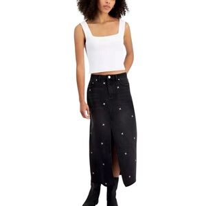 Indigo Rein Black Denim Skirt with Embroidered Silver Star Design